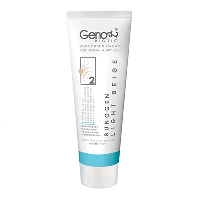 کرم ضدآفتاب بی رنگ ژنوبایوتیک مدل سانوژن SPF50 پوست خشک و معمولی