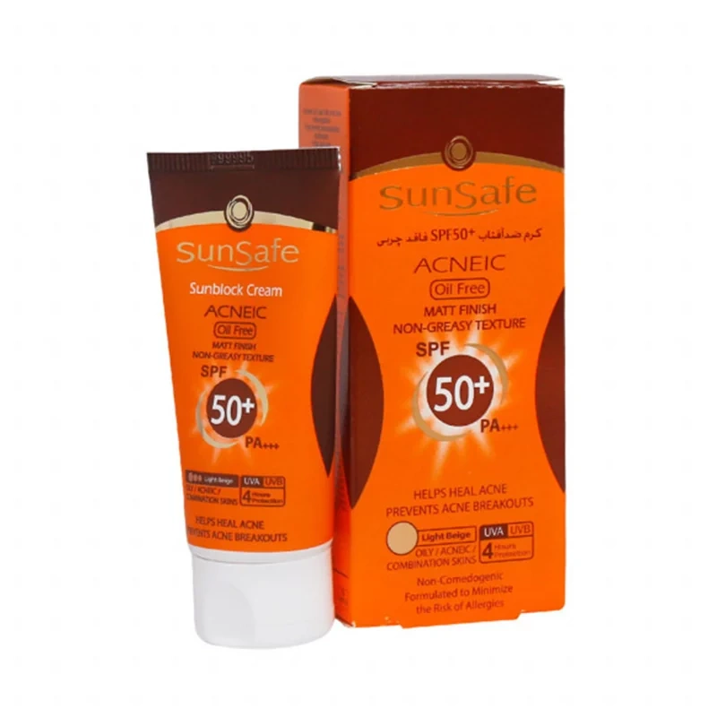 ضد آفتاب رنگی سان سیف فاقد چربی آنتی آکنه spf50 حجم 50 میل