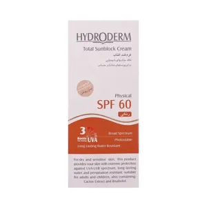 کرم ضد آفتاب رنگی دارای SPF60 مناسب پوست خشک و حساس هیدرودرم بژ روشن رنگ