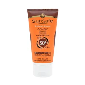 ضد آفتاب رنگی فاقد چربی آنتی آکنه spf50 حجم 50 میل سان سیف بژ روشن